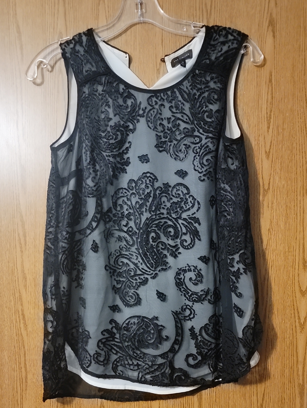 The Limited Black Lace Overlay Camisole with White Underlayer